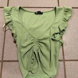 Zara Light Green Ruffled Crop Top